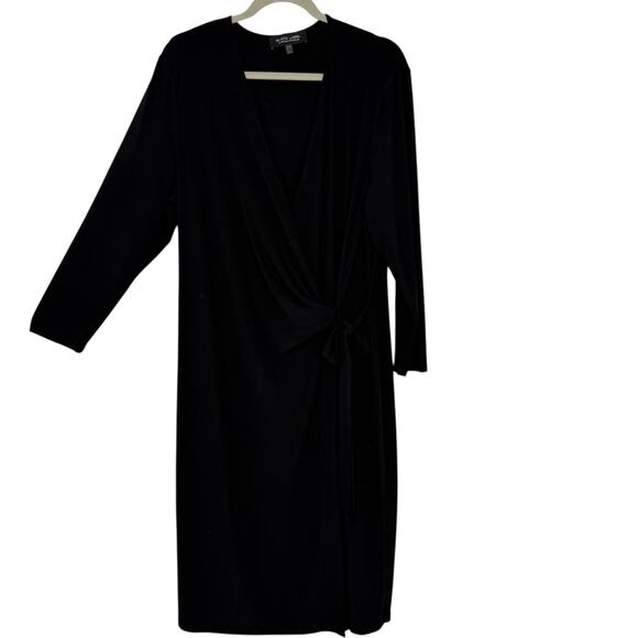 Evan Picone Black Plus Size 18 Faux Wrap Dress Career Office Knit 3/4 Sleeve - Picture 1 of 10